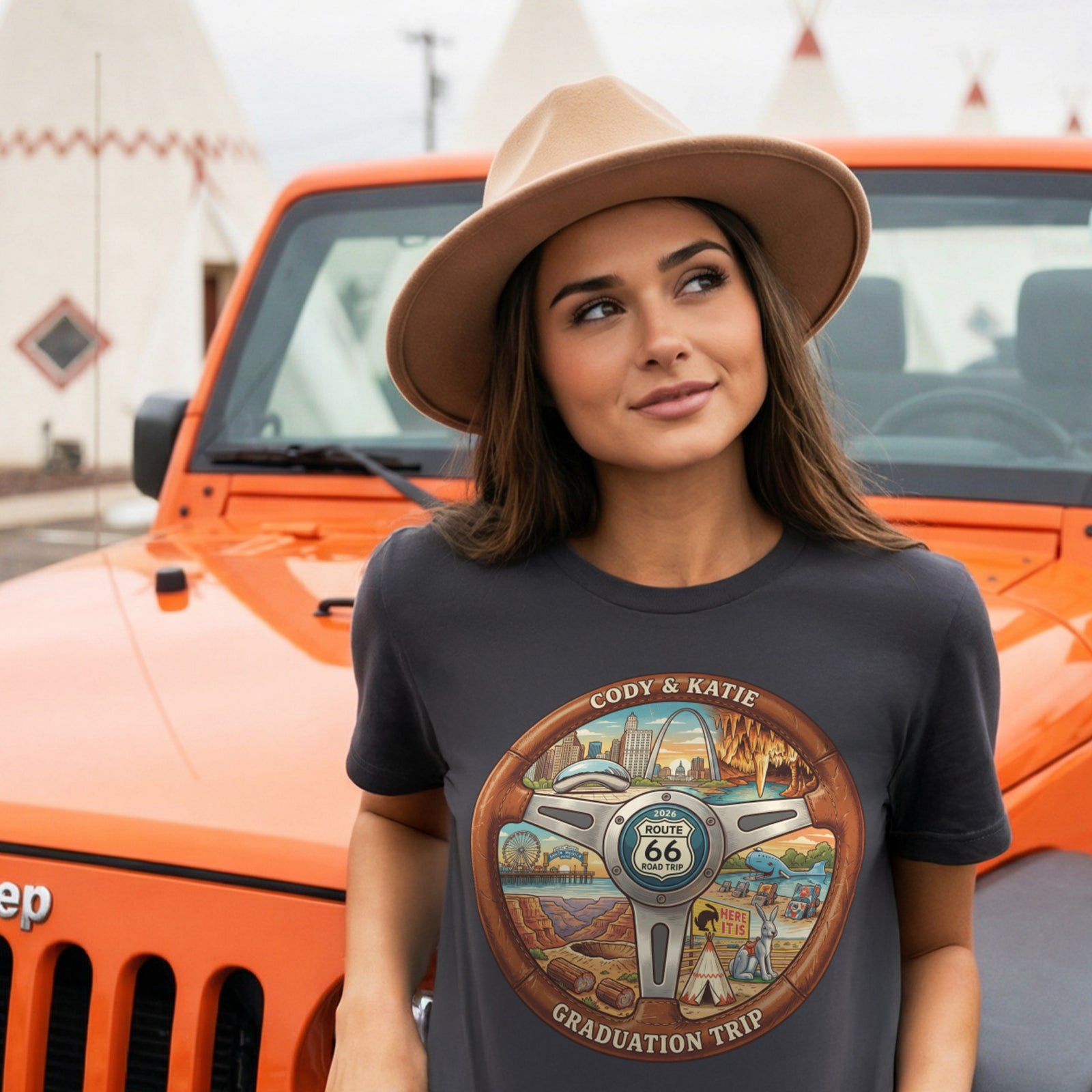 Route 66 Road Trip - Wheel Edition - Personalized T-shirt